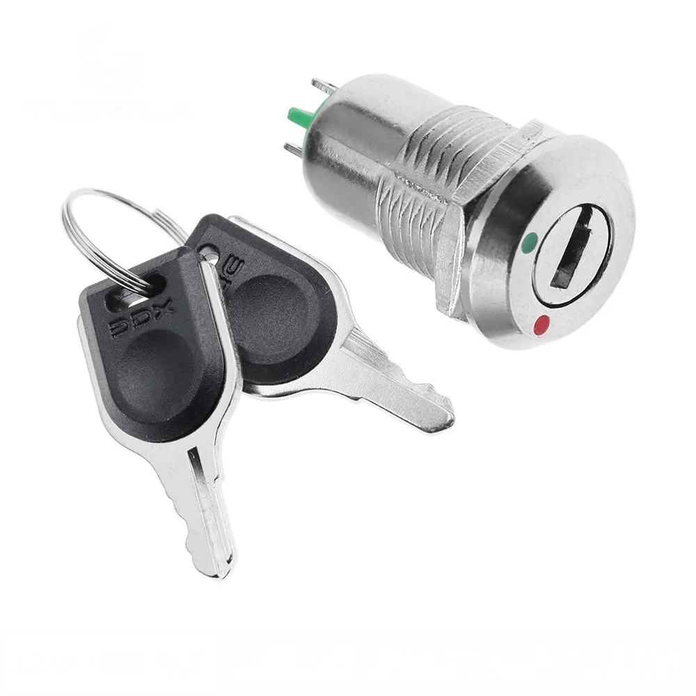 12mm Diameter Key Lock Switch Tubular Terminals 2 Position Prewired Key Switch ON OFF Function Maintained Key Switch
