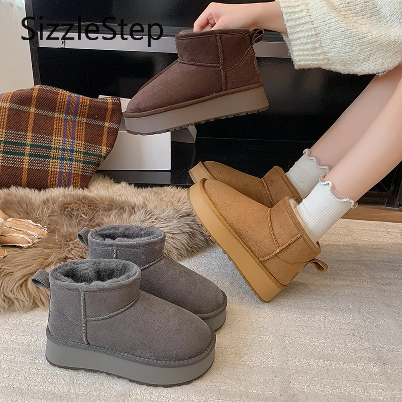 

Новые женские зимние зимние ботильоны на платформе с плюшевой подкладкой для тепла.