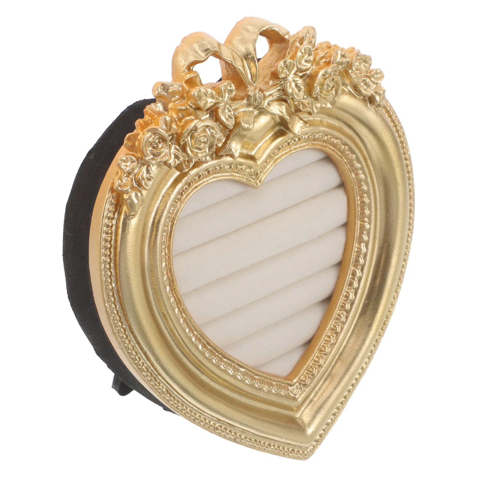 

Vintage Ring Holder Heart Jewelry Display Frame Ear Studs Tray Wedding Engagement Anniversary Baroque Organizer Photograph Prop