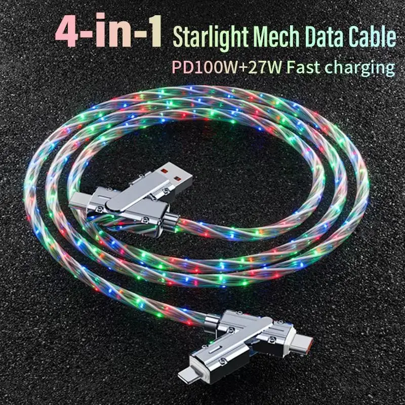 New starry sky RGB LED USB Type-C to Type-C to Lightning and 4 in 1 fast charging cable For iPhone 15 14 Xiaomi Samsung HUAWEI