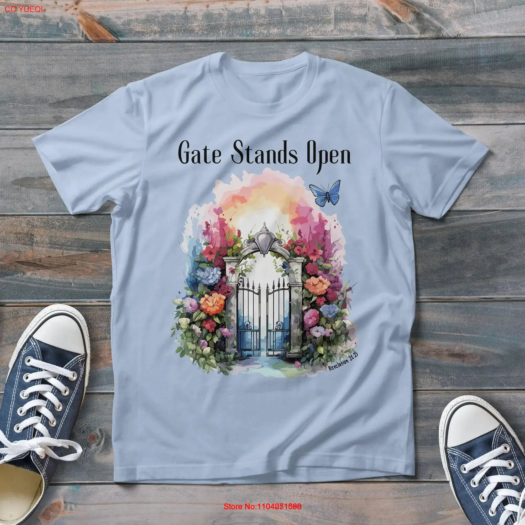 Heavens Gates Stands Open Cotton T Shirt Vintage Christian Trendy Style long or short sleeves