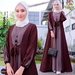 Muslim Women's Prayer Dress Middle East Islamic Color Matching Long Skirt with Pullover  Abaya Khimar Jilbab Kaftan Long Dress