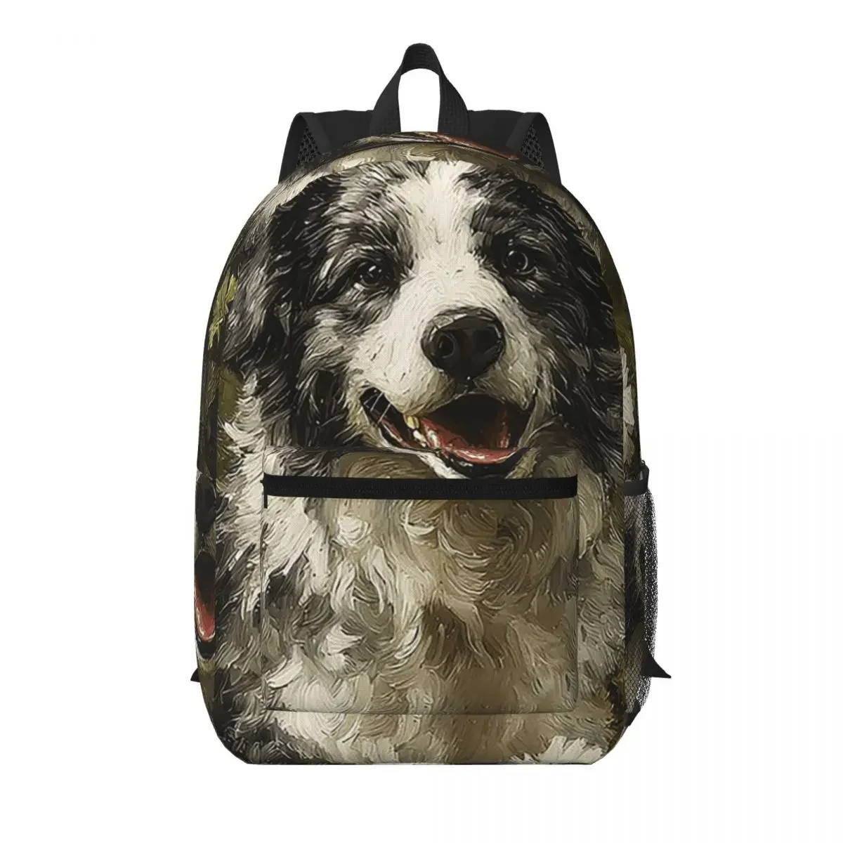 Australian Shepherd And Floral Print Student Backpack School Bag Hiking Travel Daypack for Men Women Bookbag Shoulder Bags