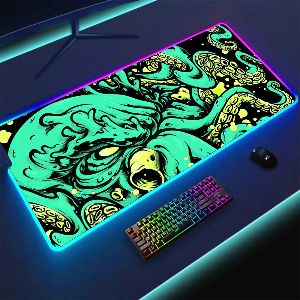 HD Print Mouse Mats Octopus Large RGB Mouse Pad Game Accessories Mousepad Gaming Desktop Carpet LED Colorful Luminous Deskmats