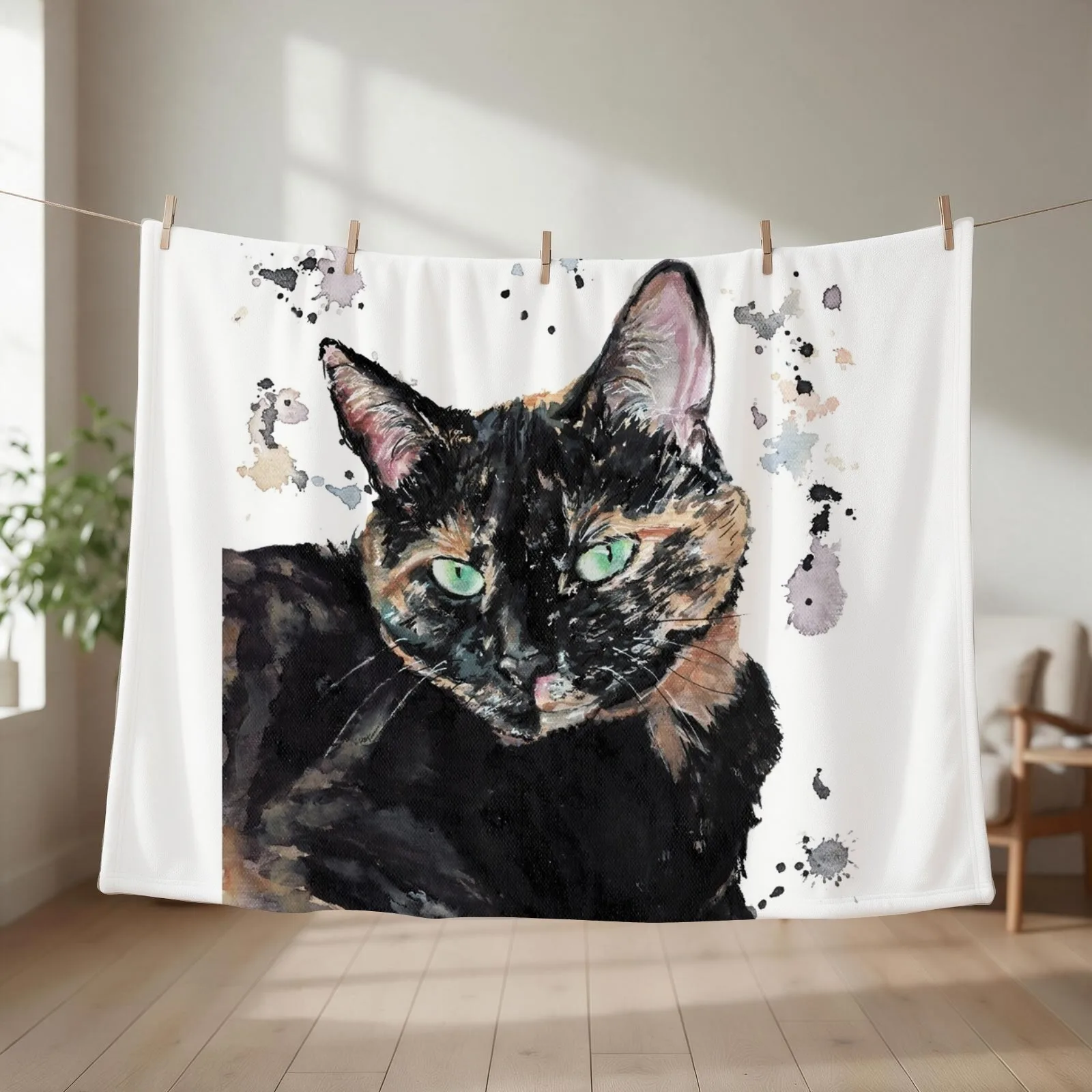 Watercolour Torti Cat Throw Blanket for babies Furrys Flannel Luxury Brand Blankets
