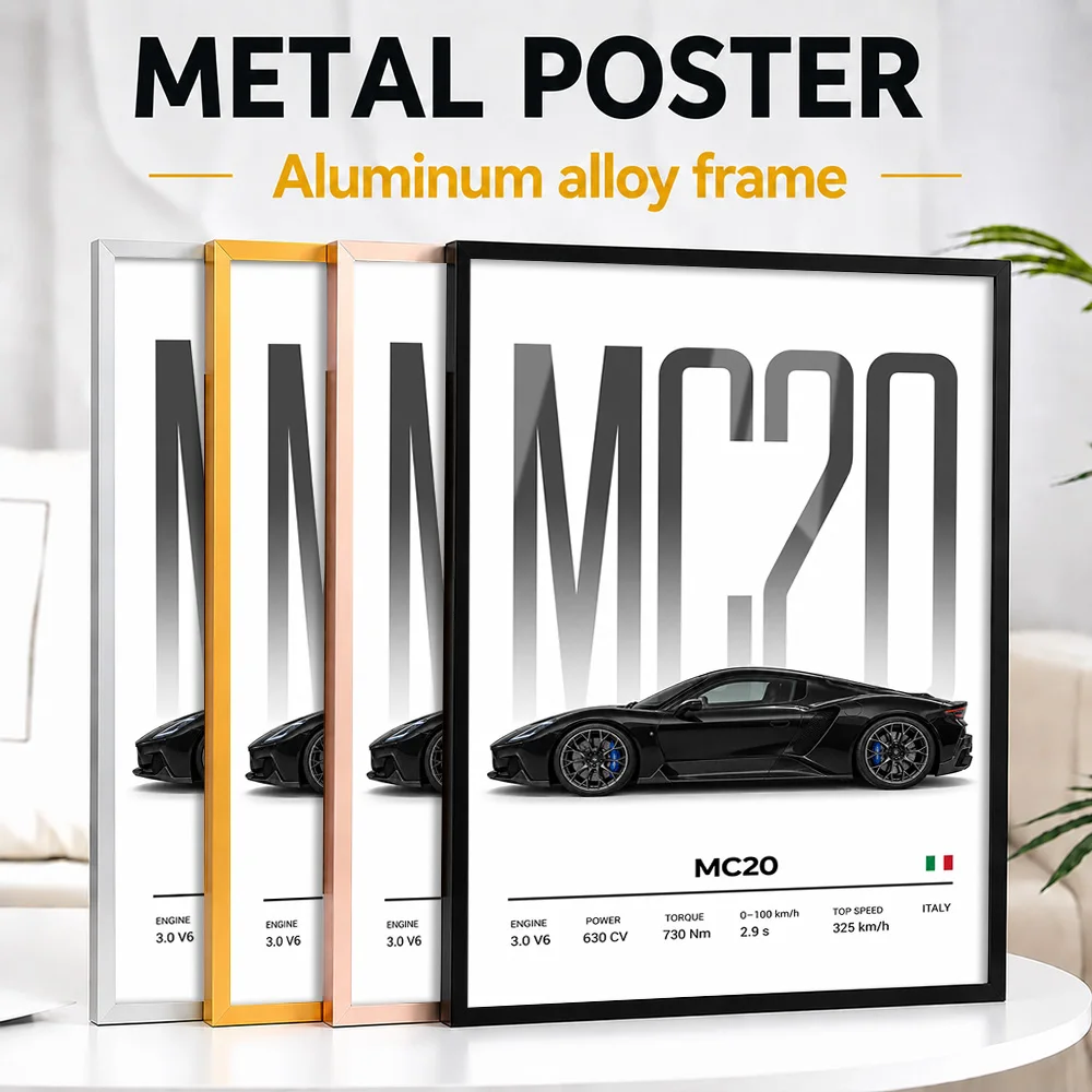 Italian MC20 Nero Enigma Supercar Framed Aluminum Metal Poster Customized Luxury Machine Wall Art Suited To Studio For Gearheads