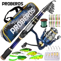 PROBEROS 1.8-2.4M Spinning Fishing Rod Reel Combo 5-7 Sections with 100M Line Lures Hooks for Freshwater Saltwater Pesca Fishing