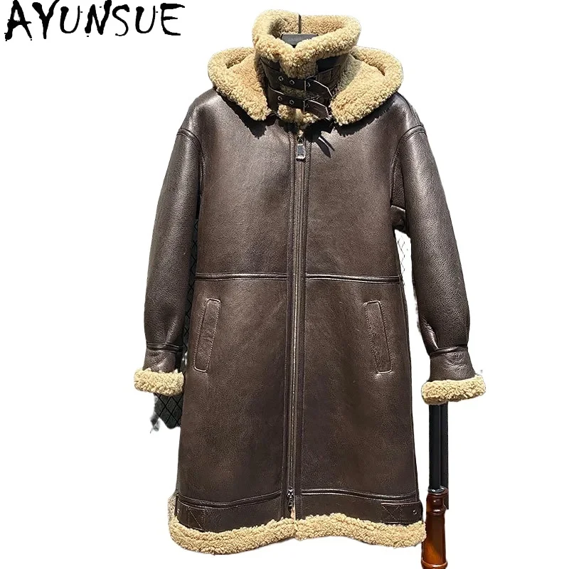 AYUNSUE Men's Winter Real Leather Jacket Men Sheepskin Natural Fur Coat  Man Long Clothes Thick Warm Shearling Jackets Chaquetas