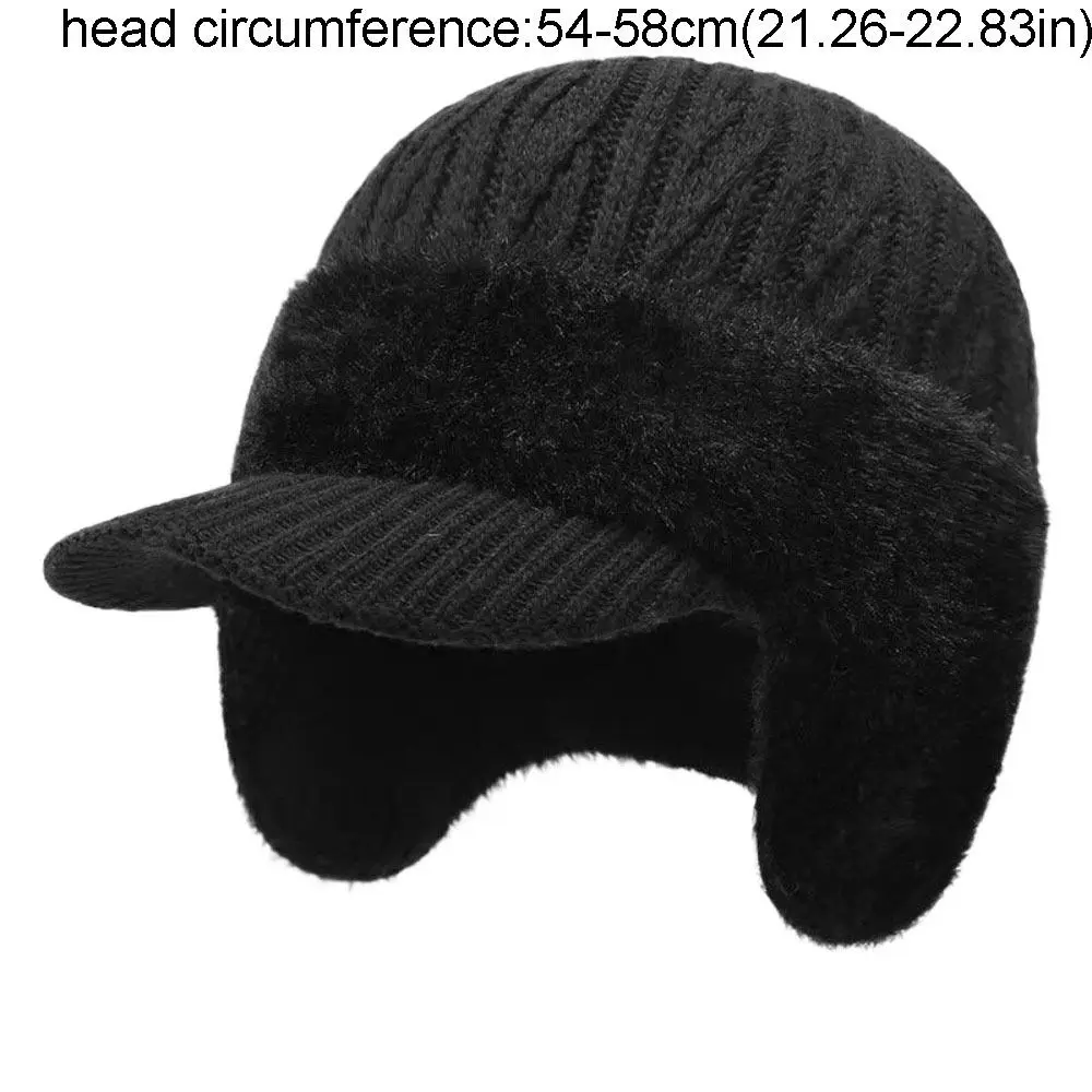 Thickened Ear Protector Cap Windproof Warm Baseball Knitted Cap Solid Color Coldproof Knitted Peaked Hat Motorcycle