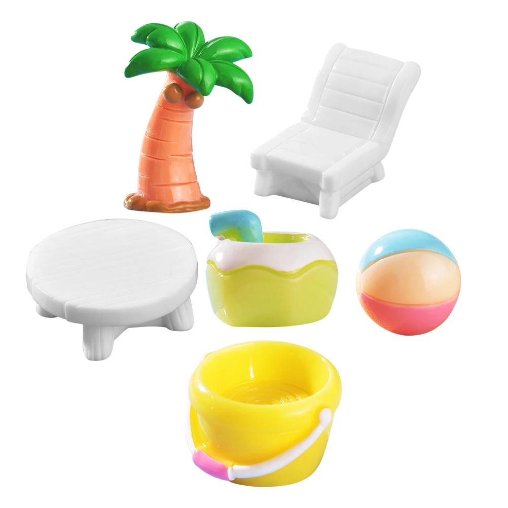 

6pcs Micro Landscape Beach Decoration Resin Ornaments Coastal Theme Miniature Accessories Summer Toy