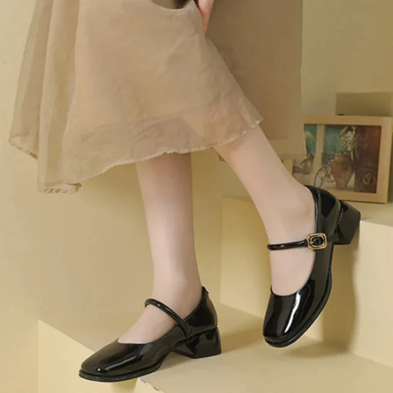 2025 جلد البقر حذاء بكعب سميك الصيف موضة ساحة تو بلون مساء حفلة رائع فاخر النساء مضخات #6