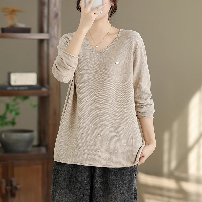 

Вязаный свободный свитер с v-образным вырезом для похудения, топ для женщин, осенне-зимняя цветная верхняя одежда, базовый слой, корейский сле