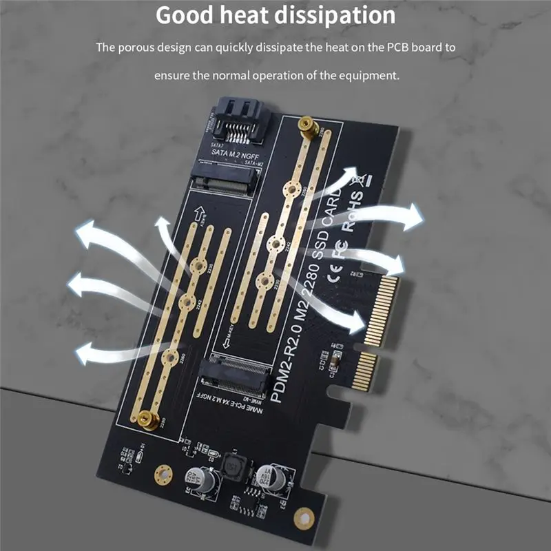 T35C PCIE Adapter Board Dual M.2 NVME to Pcie 4X M2 SSD Adapter B/M Key Support PCI Express 3.0 2230-2280 Hard Drives