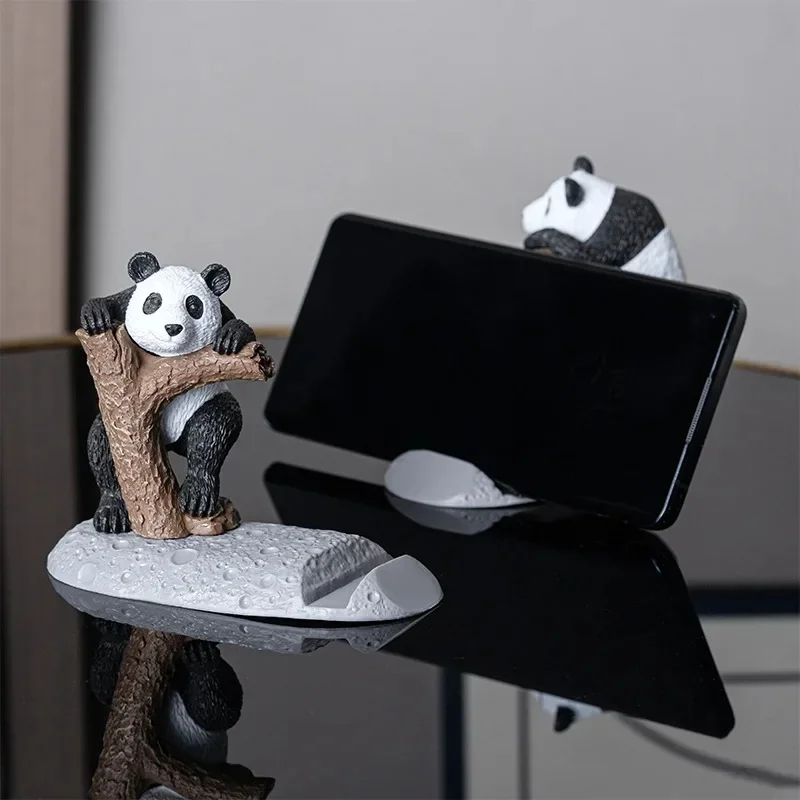 Realistic Resin Panda Phone Stand Ornament, Anti-Slip Moon Surface Mobile Holder, Office Bedroom Tabletop Decor Craft Souvenir