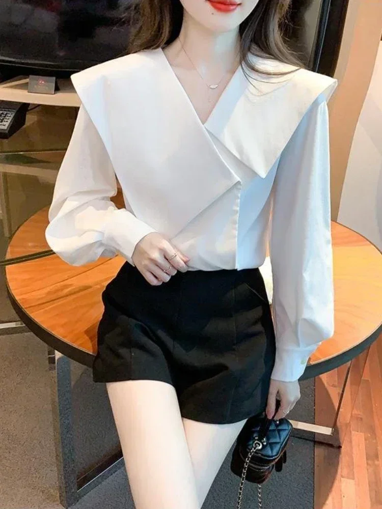 Camicie da donna alla moda per il tempo libero puro ed elegante manica a lanterna confortevole stile coreano sciolto tutto-fiammifero streetwear classico retrò da donna