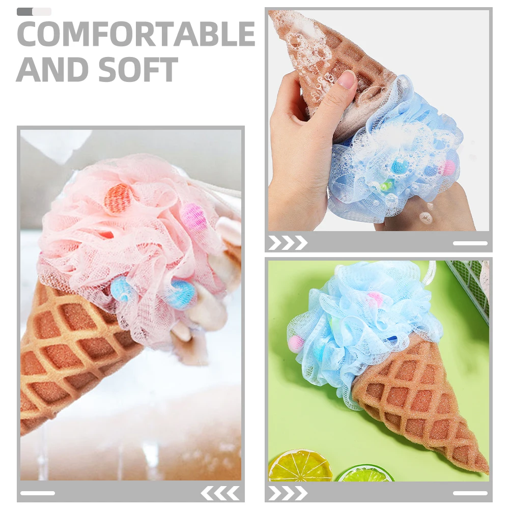 

2pcs Cartoon Ice Cream Sponge Cute Shaped Shower Loofah For Soft Body Scrubber With Hanging Rope Long Lasting Bathroom