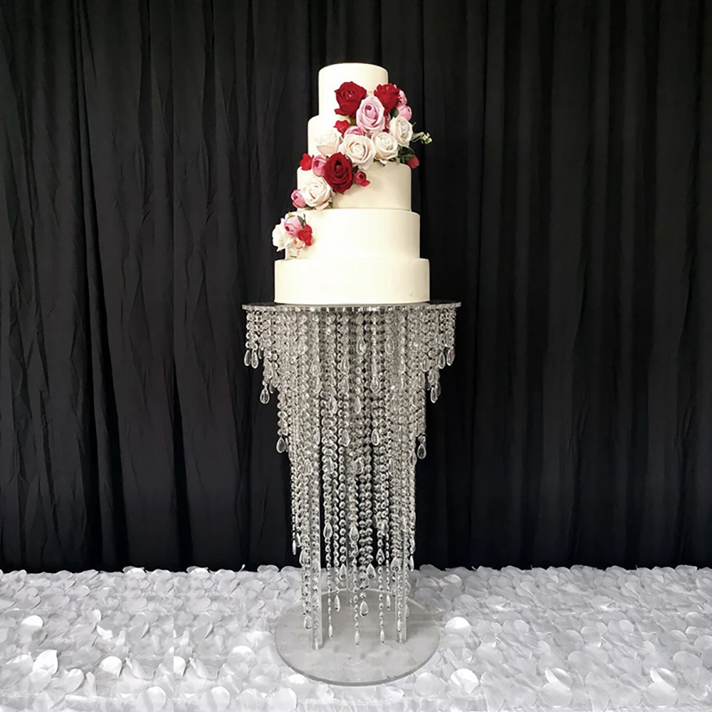 Exqusite Wedding decoration clear acrylic round crystal cake stand with mirror base image 4