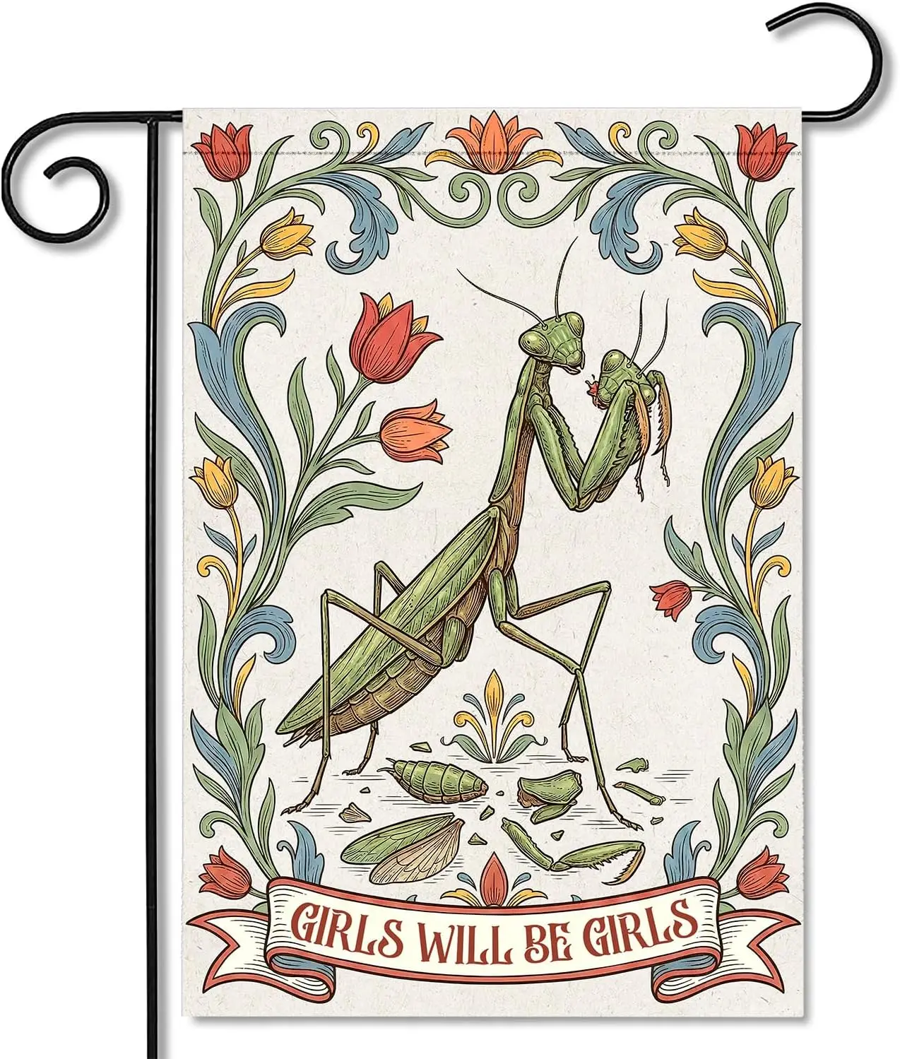 [12x18] Girls Will Be Girls Garden Flag Praying Mantis Flag Feminist Flag Funny Gift for Her Laptop Water Bottle AAM