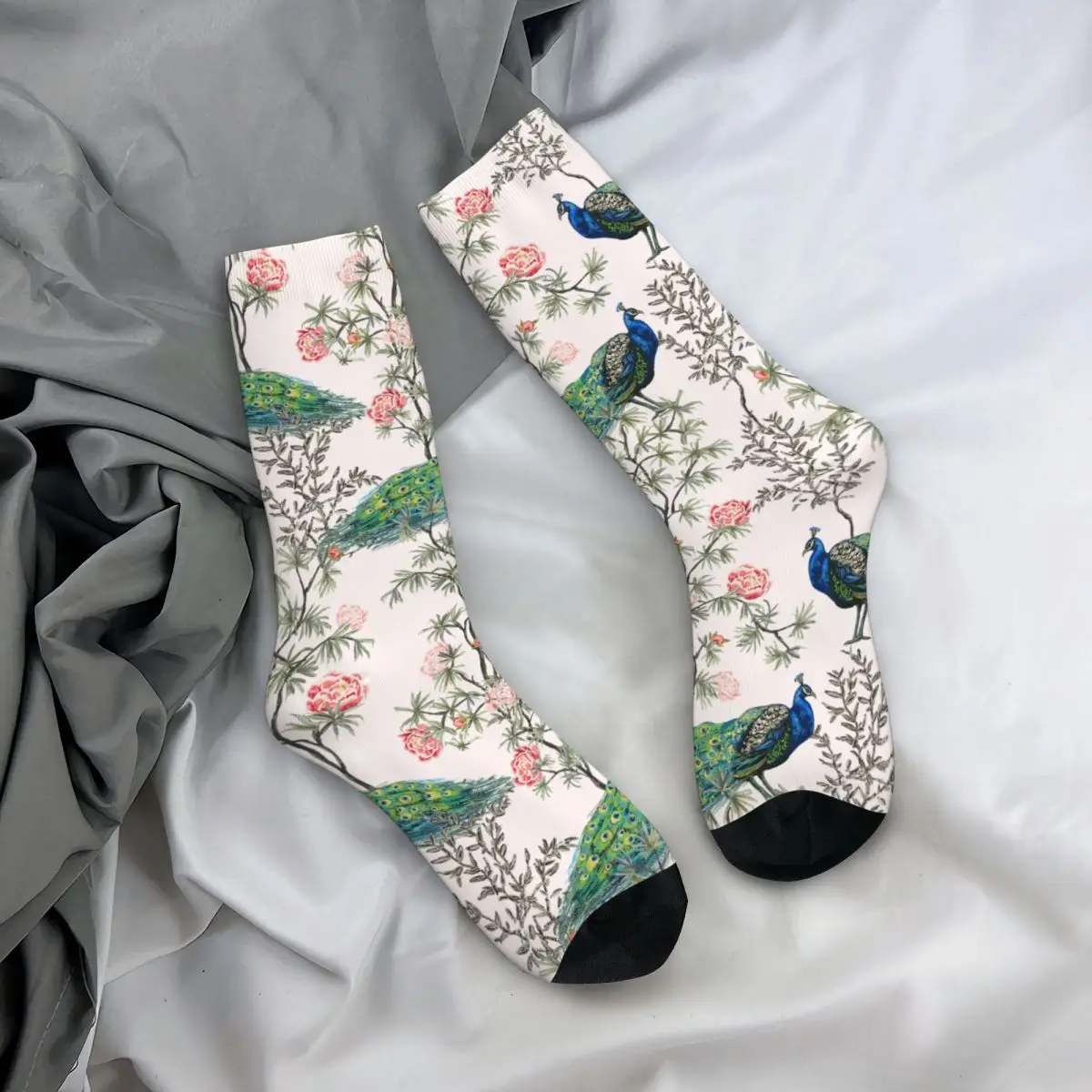 

Exotic Chinoiserie Bird Socks Men's Women's Polyester Casual Vintage Peacock Floral Socks Crazy Spring Autumn Winter Socks Gift