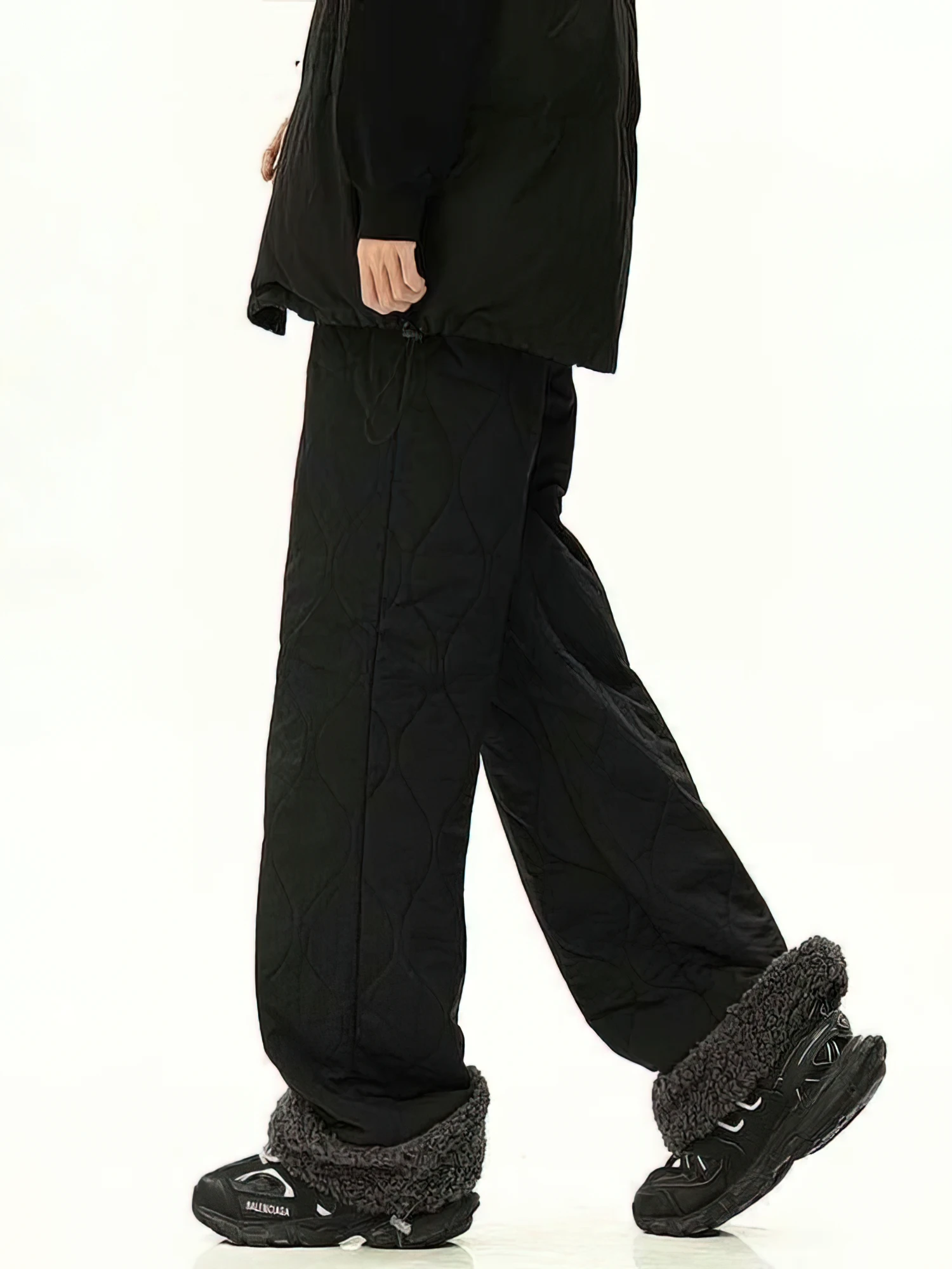 Fleece Winter Padding Pants Men Outdoor Warm Thicken Waterproof Checked Pants  Wide leg Casual Sweatpants Male Trousers Vintage
