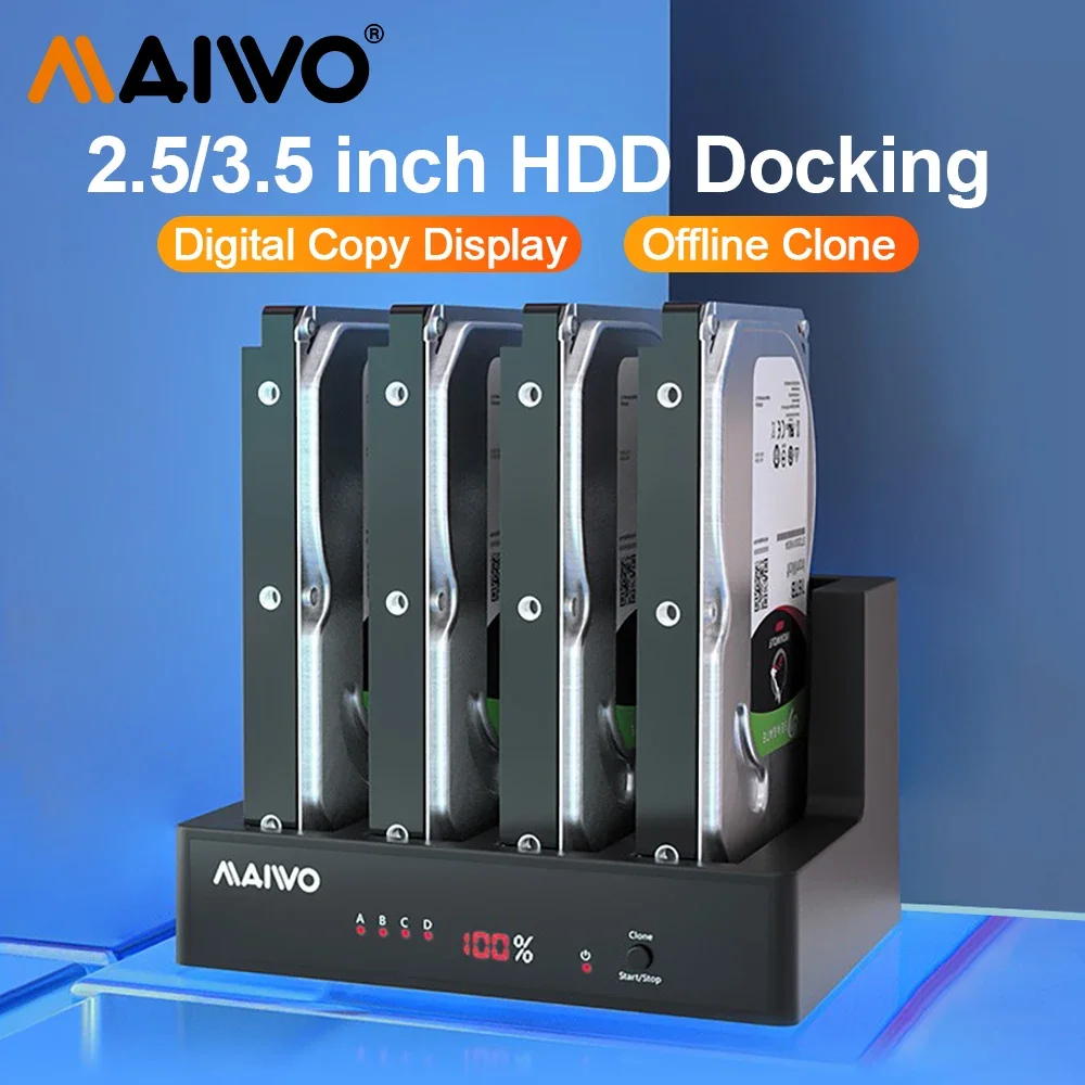 MAIWO Hard Drive Docking Station 4 bay SATA to USB 3.0 HDD Docking for 2.5/3.5 inch HDD/SSDStation with Offline Clone Function