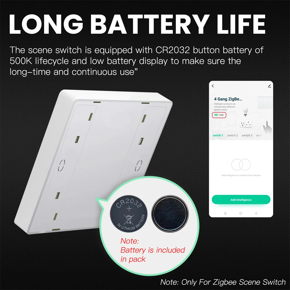 Xiaomi-Tuya ZigBee Interruptor de Cena Sem Fio, Controlador de Botão, Alimentação da Bateria, Automação Residencial Inteligente, Vida Inteligente, 1-4 Gang