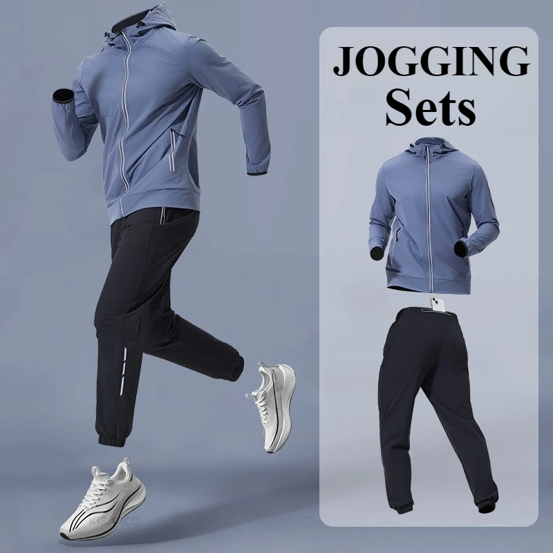 Men's Sportswear Running Sets Spring Quick Dry Cycling Morning Windbreaker Training Suit Autumn Outdoor Fitness Zipper Jacket