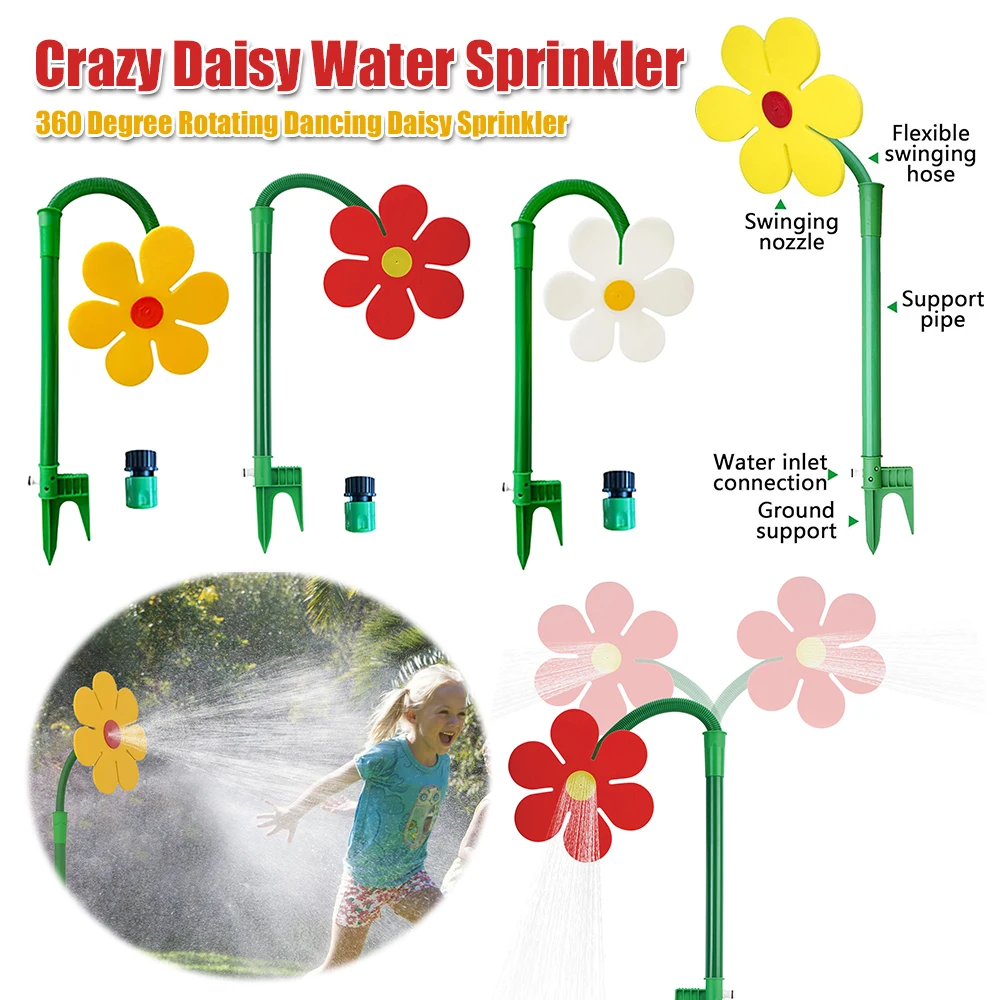 41.73'' Plastic Kids Daisy Sprinkler Wide Coverage 360 Degree Rotating Dancing Daisy Sprinkler Dual-Pin Design Easy To Install