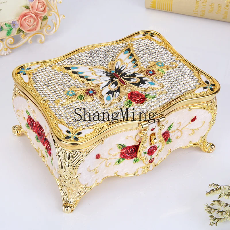 DSA Creative Jewelry Storage Box Crafts Retro Metal Jewelry Box with Lock Creative Treasure box