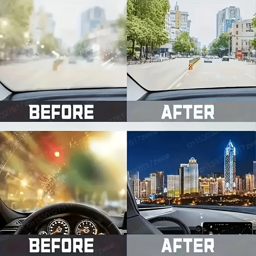 JOKJOK Glass Polish Paste - Heavy-Duty Windshield & Mirror Restorer, Scratch Remover Cream for, Boats, Motorcycles, RVs - Before