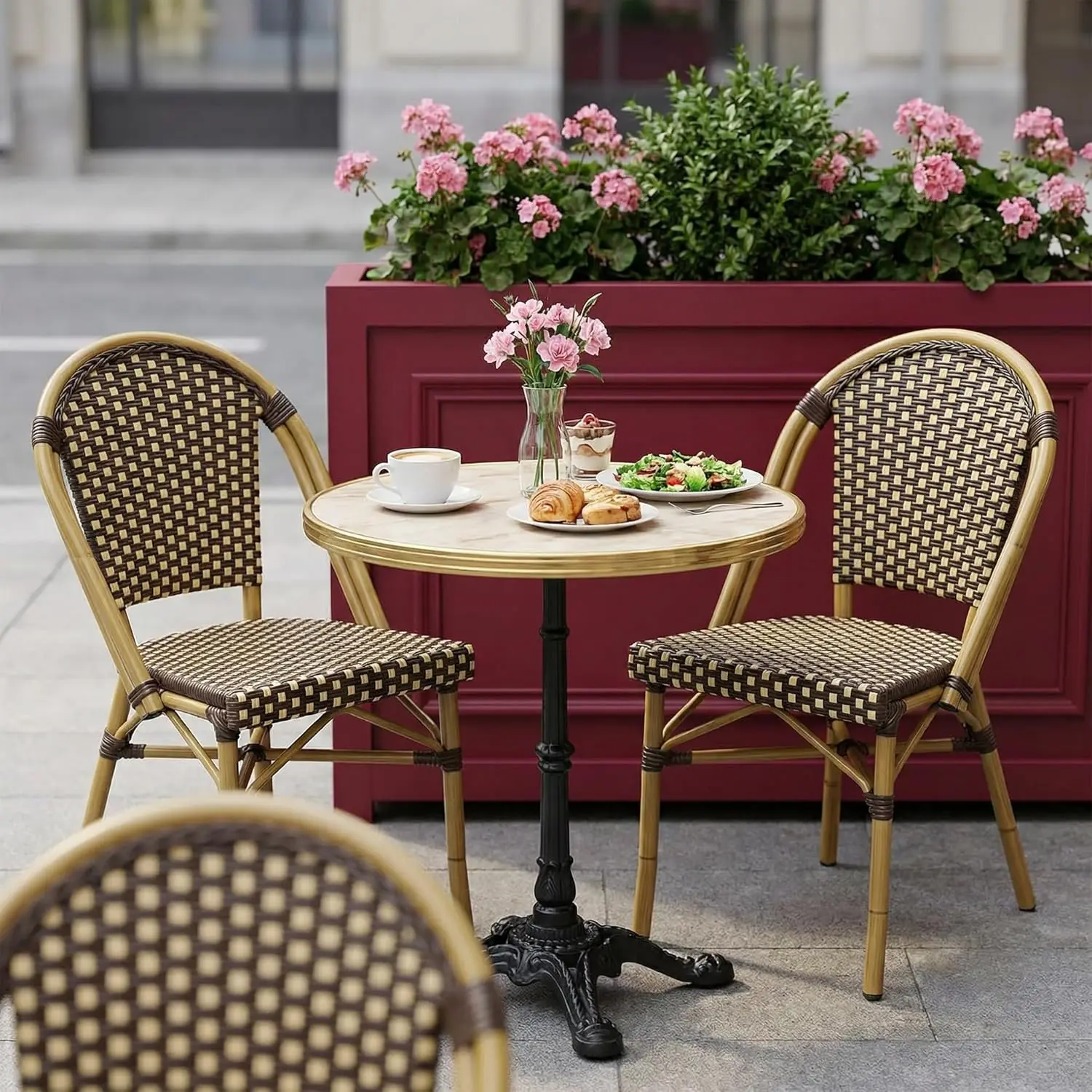 

Hand-Woven Bistro Chair Set Outdoor Patio Garden Indoor Dining Coffee Custom
