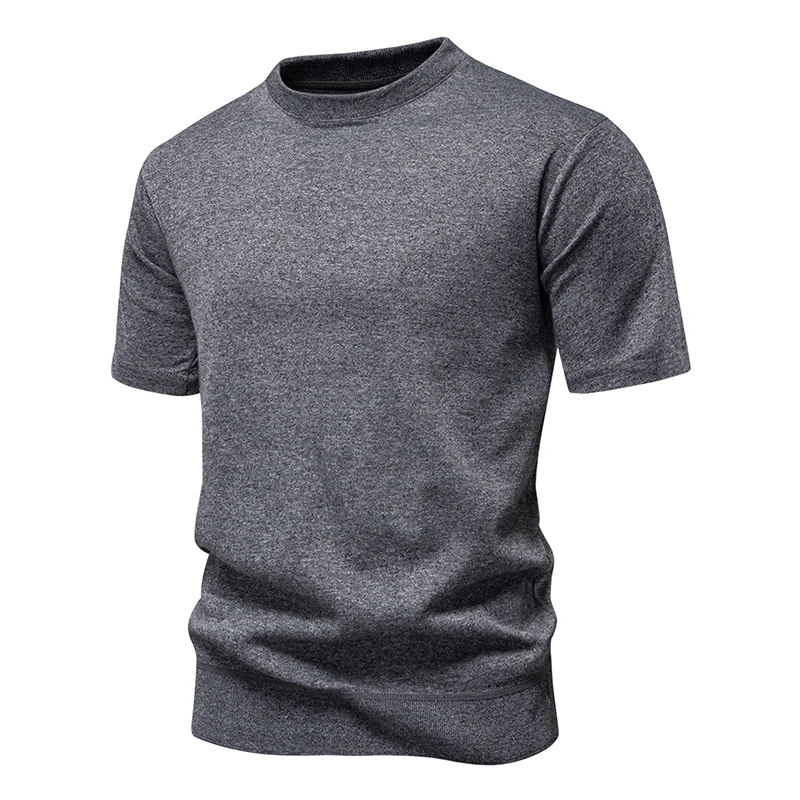 Pullover in maglia da uomo Maglione a maniche corte Top in maglia T-shirt casual in maglia Girocollo Maglieria a costine tinta unita
