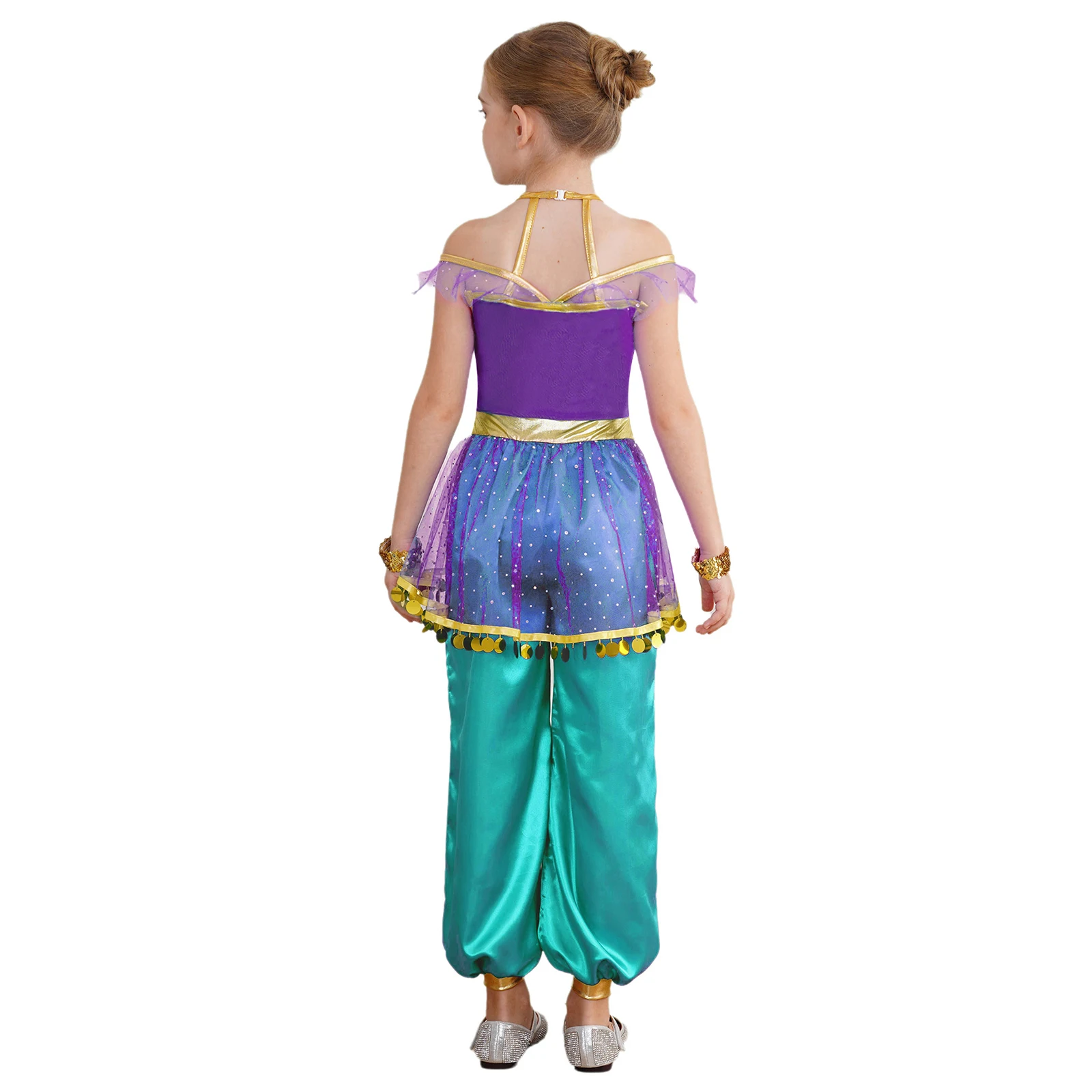 Girls Sequins Arabian Princess Dress Costume Kids Halloween Party Christmas Fancy Dress Belly Dance Jumpsuit Cosplay Clothes