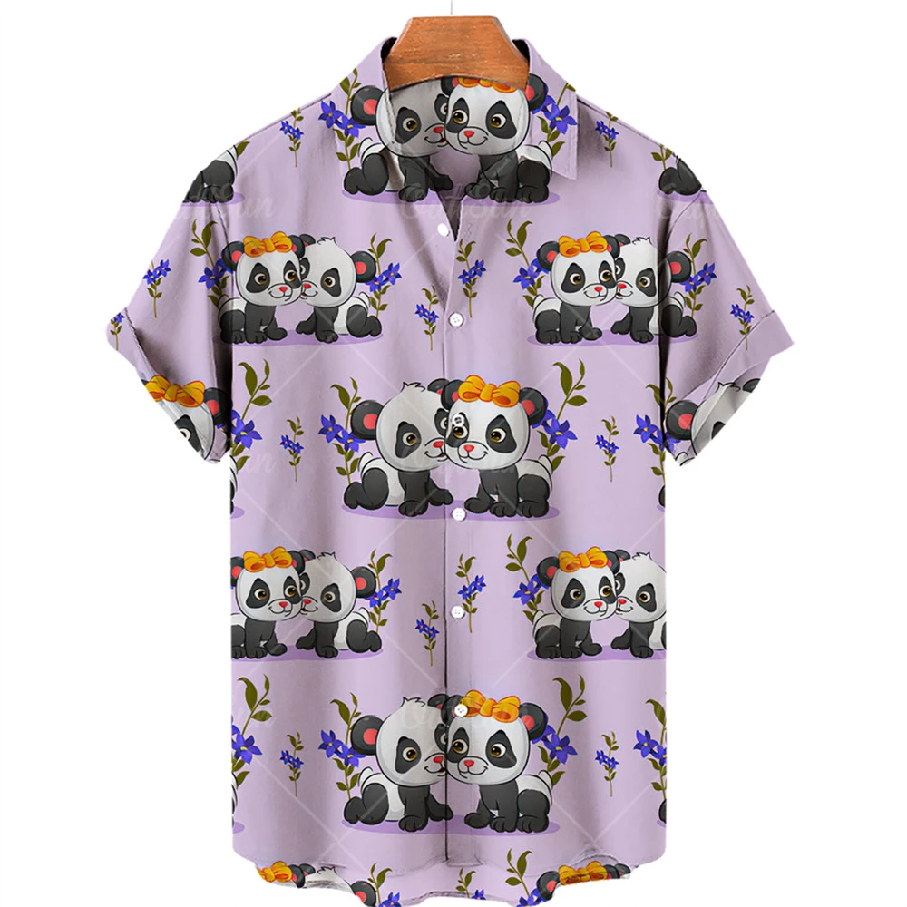 Cute Panda Hawaiian Shirts 3d Print Men Women Clothing Summer Beach Short Sleeve Blouse Fashion Men\'s Vocation Lapel Camisa Boys