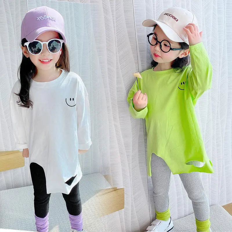 

Baby Long Sleeve T-shirt for Girl Cotton Slit Tee Kids Cute Tops Children Girls Bottom Shirt Spring Autumn