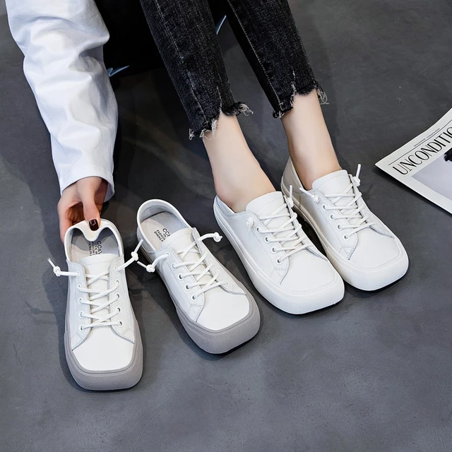 Square Toe White Tennis Women s Shoes Sneakers Stepping Foot Two Wear Ugly Cute Single Shoes.jpg 640x640Q90.jpg .webp