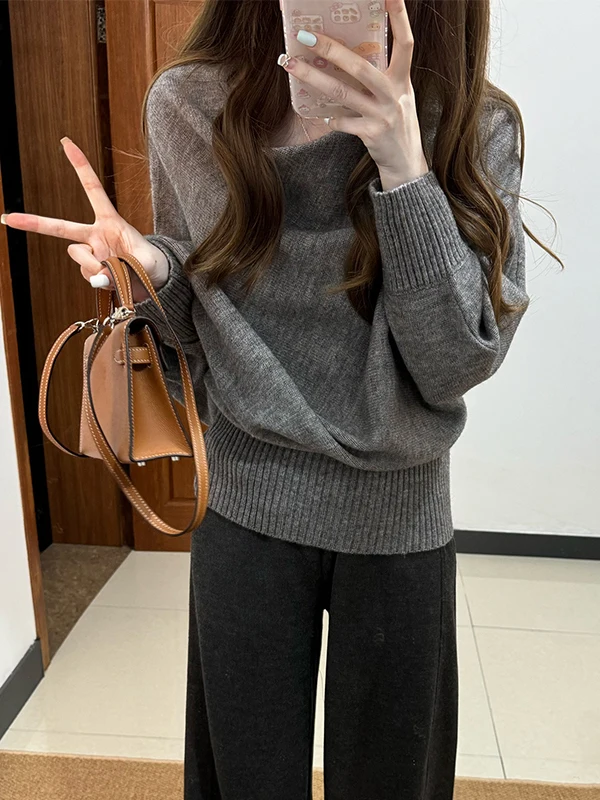 

Ay асимметричный трикотаж большого размера, женский весенне-осенний новый свободный дизайн, ленивый вязаный топ Faion Sle