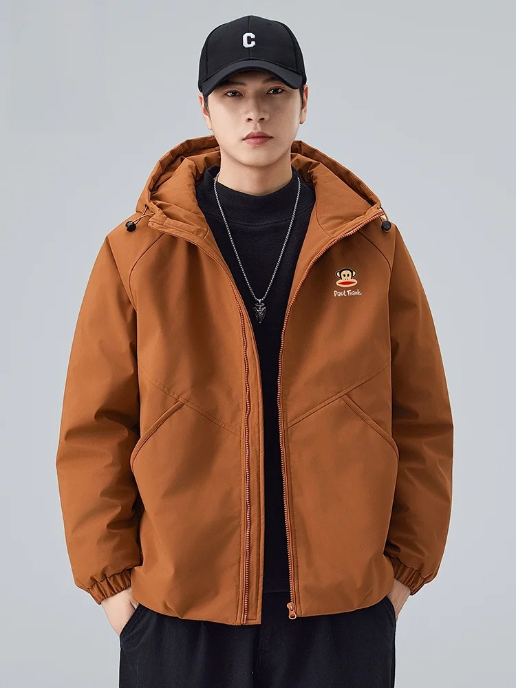 

PaulFrank Loose Fit Hooded Thiened Cotton Jaet Winter Casual Workwear Coat Men's Big Mouth Monkey Polyester Fiber Long Sl...