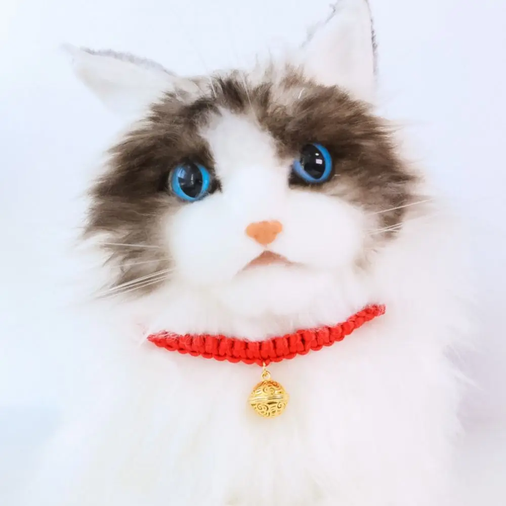 Traditional Red Rope Braided Cat Collar Chinese Style Adjustable Fortune Bell Cat Collar Lucky Bless Hand Knit Cat Collar