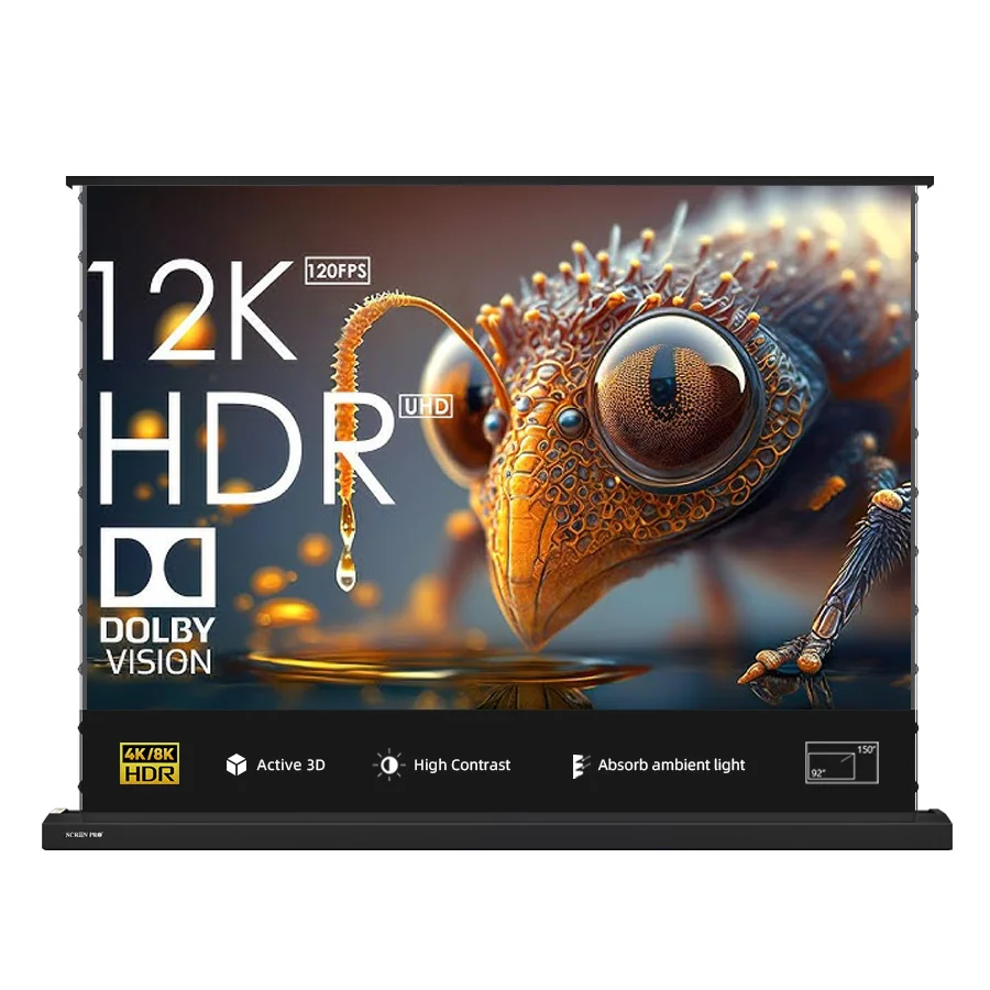 

Electric Floor Rising ALR Black Diamond Projection Screen 3D/4K Ambient Light Rejecting for Normal Projector 72-150inch