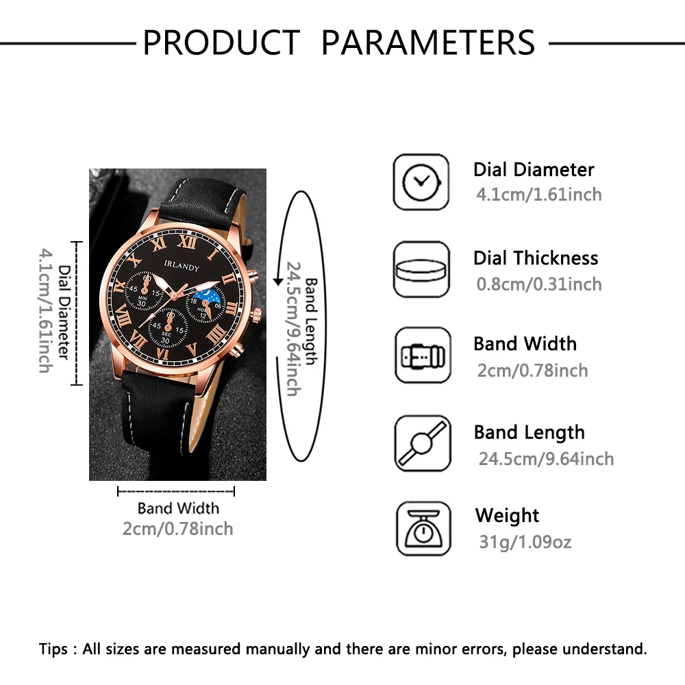 4pc The Ultimate Gift! Men's Fashion Quartz Watch & Accessory Set for Effortless Style
