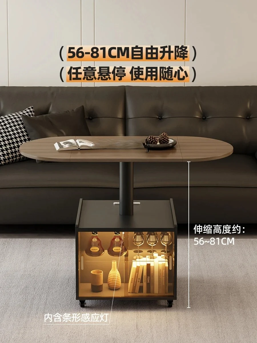 JJMinimalist Lifting Coffee Table Living Room Home Removable Storage Tea Table Foldable Rounded Corner