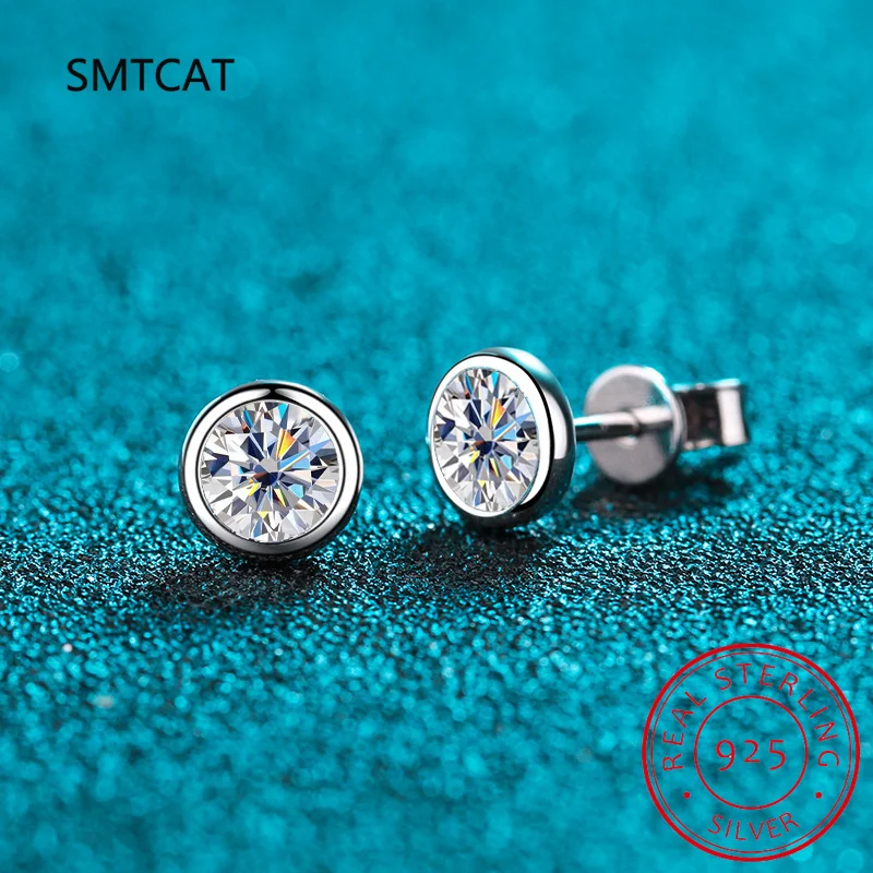 0.3/0.5 Carat Round Moissanite Diamond Stud Earrings For Women S925 Sterling Silver Pendientes Wedding Party Fine Jewelry