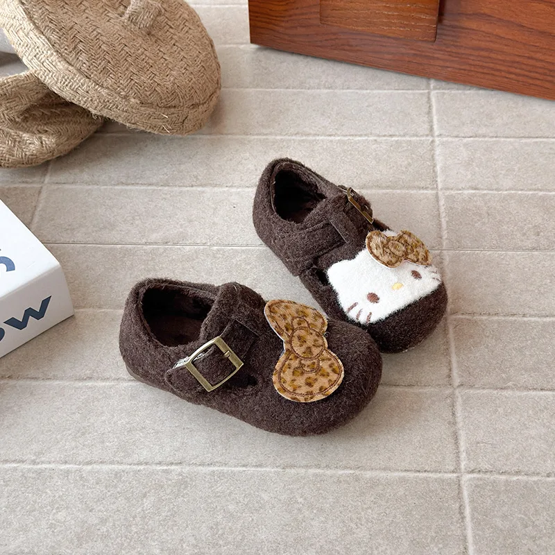 أحذية كاجوال للأطفال من جلد البولي يوريثان الكرتوني أحذية ربيعية للفتيات مضادة للانزلاق ​ قاعدة فيلكرو ناعمة ​ بني ​ حذاء رمادي مقاس 23-35