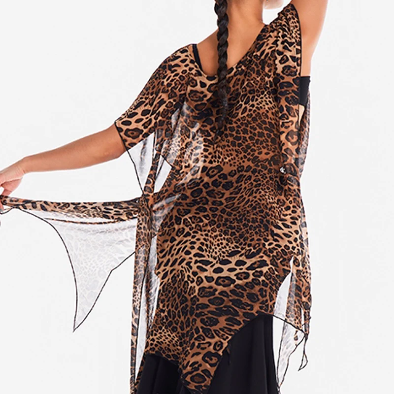 Tops holgados con estampado de leopardo, faldas huecas, traje, trajes de baile latino, Chacha, Rumba, Tango, vestido latino para adultos DN20269