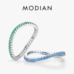 MODIAN 925 Sterling Silver Multi-color CZ Simulated Diamond Eternity Band Rings For Women Fashion Irregular Wave Wedding Jewelry