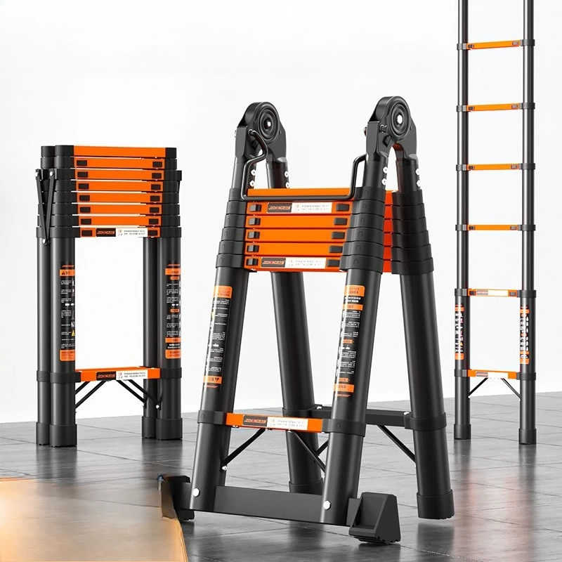 Thickened Carbon Steel Telescopic Ladder Household Multi-functional Herringbone Ladder Bamboo Ladder Lifting and Folding Enginee