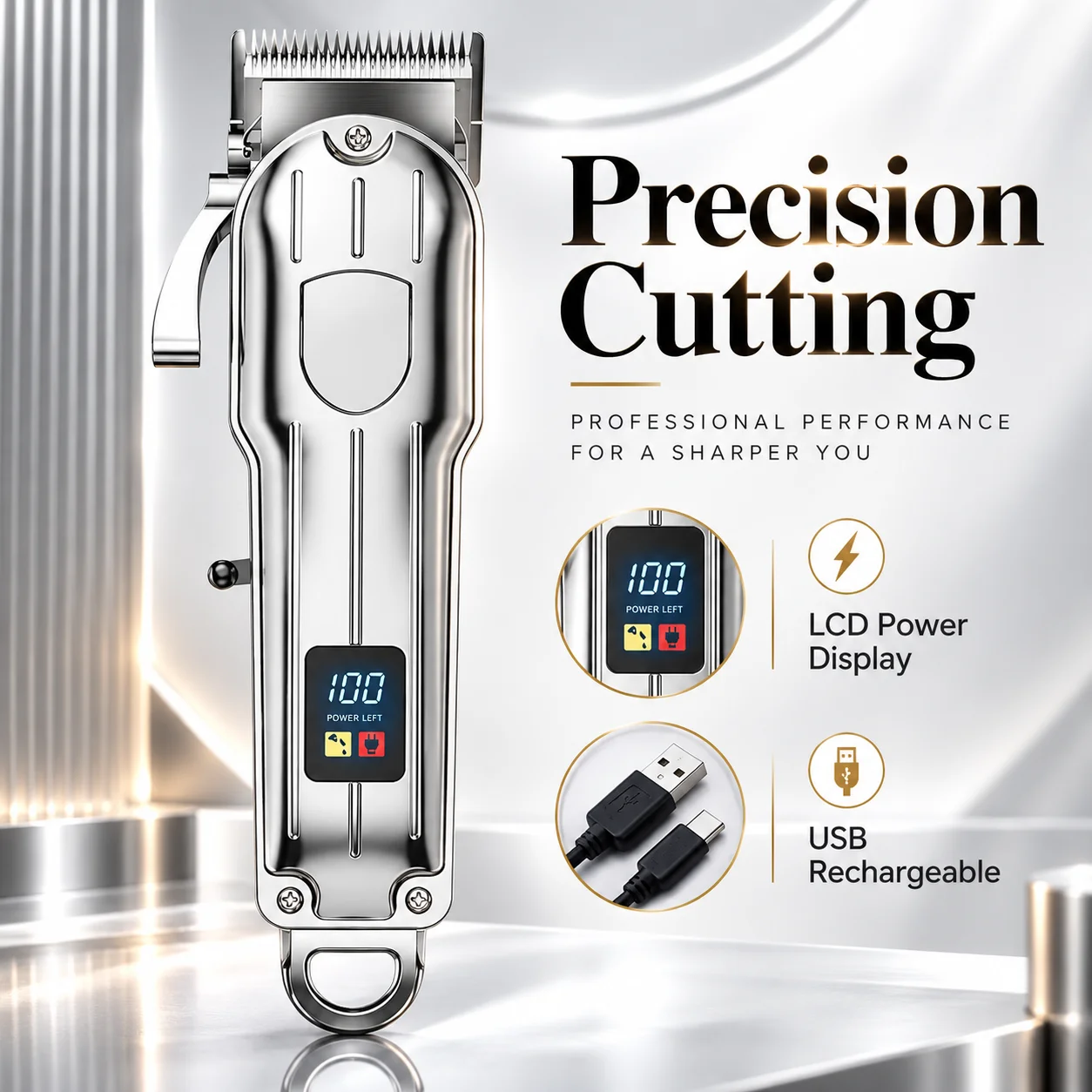 Professional Cordless Hair Clipper for Men All Metal Barber Trimmer LCD Display USB Rechargeable High Power Hair Cutting Machine gallery 1