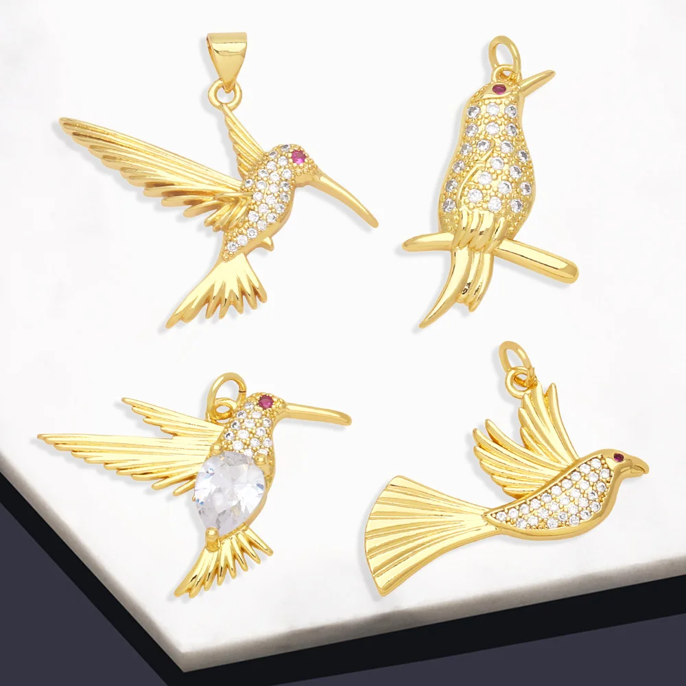 OCESRIO CZ Bird Pendant for Necklace Copper Gold Plated Crystal Hummingbird Handmade DIY Jewelry Making Supplies pdta912