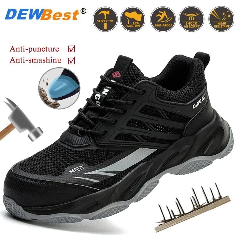 Men's safety shoes lightweight breathable work shoes anti-smash anti-puncture steel head work wear-resistant non-slip shoes